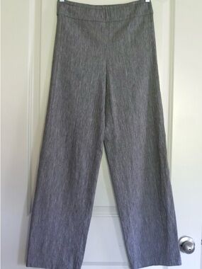 NIC+ZOE Size 4 Gray Linen Blend Pull On Wide Leg Pants